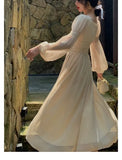 Elegant Square Neck Chiffon Dress for Women 2023 Summer Evening Party Long Sleeve Female Dress Casual Fashion Midi