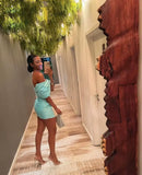 Birthday Off The Shoulder Homecoming Dresses Tiffany Blue Mini Bowknot Party Dress