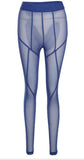 Mesh Sheer See Through Women Leggings Pants High Waist Striped Patchwork Leggings Skinny Pencil Pants Trousers