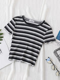 T Shirt Women Rainbow Striped Tops Slim Fit t shirt Harajuku Tshirt Summer Short Sleeve Korean T-shirt feminina Clothes