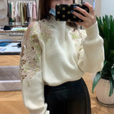 Japanese Pullovers 2022 Early Spring New Women Sweater Fashion Half Turtleneck Off Shoulder Embroidery Printing