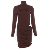 2025 Autumn And Winter New Women's Pure Color Sexy Tight Height Collar Ass Hollow Dress