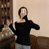Zingj Word Shoulder Knitted Bottom Sweater Underwear Sweater Autumn And Winter Minority Design Chic Short