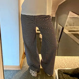 Hit Color Striped Knitted Casual Pants Commute Daily Lazy Feeling Loose Straight Tube Wide-Legged Trousers Girls