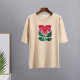 Summer Harajuku Floral Printed T Shirt Women Elegant 100% Cotton Graphic Tee Casual Oversized Plus Size Female