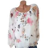 Loose Women Blouses Summer Blouse Tops Female Casual Slash Neck Long Sleeve Printed Chiffon Shirt Large