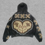 Zingj Street Harajuku Fashion Retro Skull Print Hoodie Y2k Couples Street Clothing Hoodie 211-0-Outfit