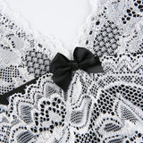 White Lace V-neck Black Slip Dress-Outfit