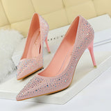 Zingj Korean Version Fashion Wedding Shoes High Heels High Heels Shallow Pointed Sexy Banquet Waterdiamond Single