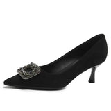 Zingj High Heels Women's 2024 Spring Autumn New Classic Square Buckle Rhinestone High Heels Elegant Commuter Women's Single Shoes Tide-Outfit