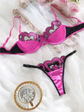 Pink Satin Lace Patchwork Lingerie Set- Outfit