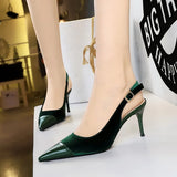 Zingj High Heels Women's Shoes Shallow Mouth West Velvet And Thick Suede Stitching Tip Back Empty Hollow Back Trip Strip Single