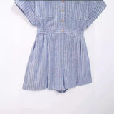 New Blended Striped Waist Short Jumpsuit