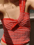 Knitted Stripe One Shoulder Tank Top- Outfit