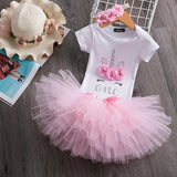 Girls Summer Dress Cute Newborn Baby Girl Clothes 1st Birthday Baby Bodysuit Romper+Ruffles Tutu Skirt +Headband