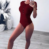 Sexy Knitted Bodysuits Summer Stretchy Short Sleeve Slim Thong Bodysuit Jumpsuit Bodycon Women Leotard Body Top