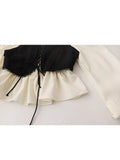 Women Shirts And Blouses Korean Style Harajuku Fashion Kawaii Square Collar Long Sleeve Patchwork Shirt Top Clothes Summer