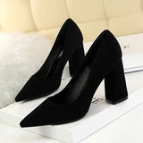 Zingj Simple Thick Heel High Heel Suede Shallow Pointed Professional OL Show Thin Women's Shoes High Heels Single