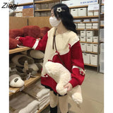 Women Patchwork Christmas Fashion Sweet Style All-match Femme Chic Design Student Cozy Lovely Clothes Autumn