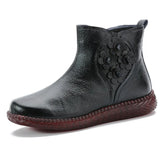 Zingj Flat-Soled Mother Shoes Korean Version Leisure Leather Short Boots Soft Flat Soles Anti-Skid Leisure Single Boots For The Middle-Aged And