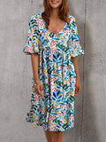 Floral Dresses Summer Vintage Sundress Female Beach Dress Half Sleeve Polka Dot Striped Women Boho Sexy Dress