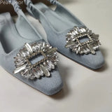 ZAR 2022 Summer New Women Rhinestone Pointed Toe Shallow Mouth Flat Sandals Slippers Back Strap Baotou Temperament Muller