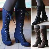 High Knight Boots Fashionable Suede With Autumn And Winter Round Head Thick Heels Wish High