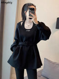 2 Pcs Hoodies Temper Hooded Design Autumn Mature Harajuku Patchwork Casual Simple Korean Style All-match Long Sleeve