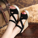 Summer New Slope Heel Sandals Korean Version Fish Mouth High Heel Small Size Waterproof Platform Muffin Thick Soles Women's