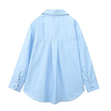 Women's Lapel Hollowed-Out Embroidery Long-Sleeved Single-Breasted Shirt