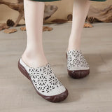 Zingj Summer New Cowhide Flat-Soled Women's Shoes Leisure Leather Hollowed-Out Breathable Slippers Hole