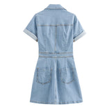 Spring Denim Waist Short-Sleeved Mini Dress