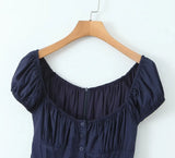 New Autumn Style Square Collar Bubble Sleeve Slim Mini