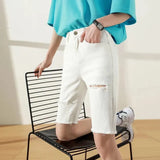 summer jeans short pants knee length denim hole black and white elastic trousers woman pants streetwear