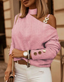 Zingj Wise New Fashion Sexy Chain Button Decoration Long Sleeve Shirt Shirt