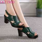 Women's Sandals Genuine Leather Platform Sandal 2021 Summer Thick Sole High Heels Ladies Sandal Summer Shoes For