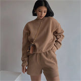 Women High Quality Hoodies Tracksuits 2 Piece Set Summer Autumn Sweatshirt + Sporting Shorts Outfit Solid Pants