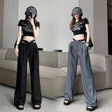 Zingj Suit Pants Children Summer Thin Sexy Hollow Out High Waist Wide Leg Pants Loose Hanging Sense Drag The Floor Straight