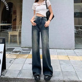 Women Streetwear Vintage Casual Blue Cargo Skinny Jeans High Waisted Straight Pants Denim Trousers Fairy Grunge Alt
