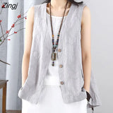 Women Vests Summer Simple Solid Fashion All-match Casual Sleeveless Baggy Single Breasted Pockets Cozy Waistcoat Female