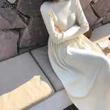 Sleeve Dress Women Knitted Stretch Soft Elegant Pure Fall Spring Lady Knitwear All-match Ulzzang Pregnant Vestido
