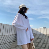 Zingj Long White Solid Color Outside Wear Long Sleeve Bottom T-Shirt Hoodie Lining Fold Wear Autumn Woman Loose-Outfit