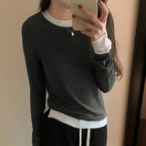 Collision Design Two Long-Sleeved T-Shirts Women's Autumn And Winter New Slim Cashmere Warm Bottomed