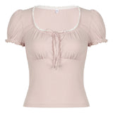 Lace Trim Coquette Puff Short Sleeve TeeOutfit