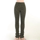 Spring Striped Casual Pants Knitted And Stitched Sexy Slim High Waist Personality Long
