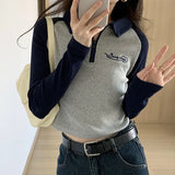Hit Color Short Style Thin Bottom Polo Shirt Female Spring And Autumn New Style Spice Girl Long-Sleeved
