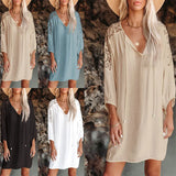 Women's Wear Ins Popular Pleated Split Neckline Lace Shoulder-Back Beach