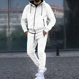 Drawstring Hooded Sweatshirt Top + Long Pant Tracksuit Men's Long Sleeve Print Suits Autumn Winter Men Two Piece