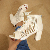 Zingj Thick Heel Fish Mouth Hollow Out After Hollow Out Fashion Outside Banquet Hook Buckle After Zipper Fashion High Heel Thick Heel