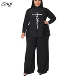 Casual Solid Women Two Piece Set Elegant Turtleneck Tops And Wide Leg Pants Outfits 2023 Fashion Long Sleeve Lady